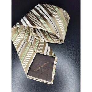 Ermenegildo Zegna Men's Necktie Brown Striped Silk 3.75" x 58" Excellent